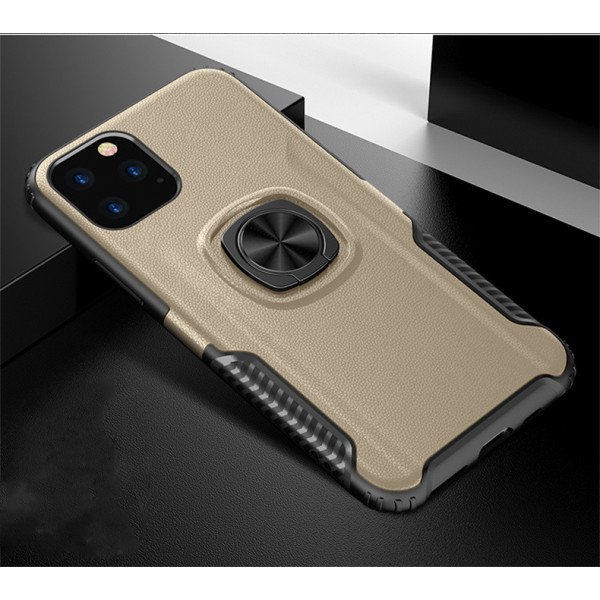 Wholesale iPhone 11 Pro (5.8in) Ring Stand PU Leather Design Case (Gold)